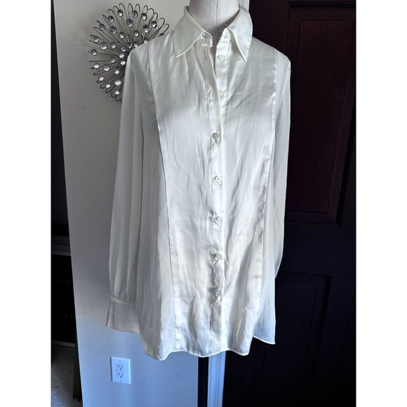 Kirna Zabete at Target L/S silky feel Sheer Button Down blouse longer hi low Sma - Picture 1 of 5